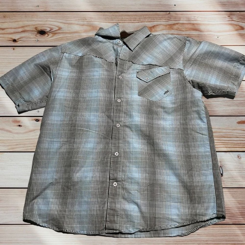 Vintage PrAna Button Front Shirt Blue/Brown Size XL